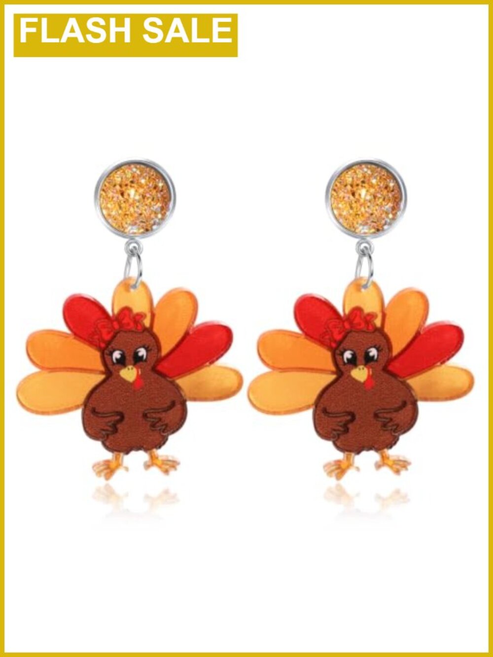 Thanksgiving Turkey Dangle Earrings Acrylic Stainless Steel Fall Holiday